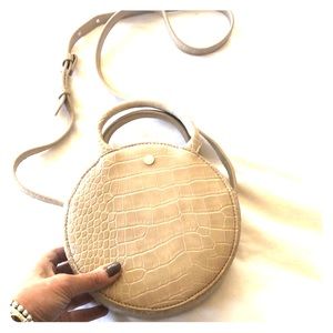 Circle crossbody handbag, croc embossed pvc